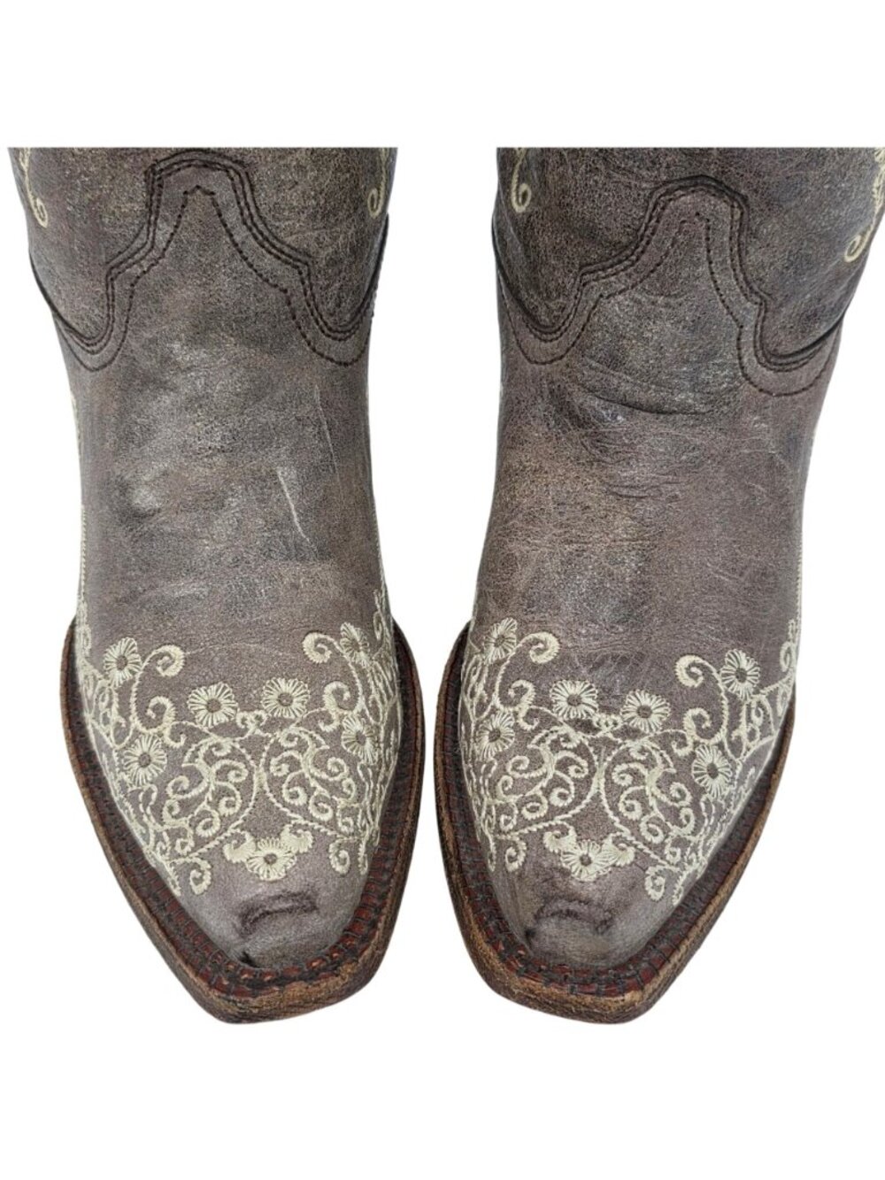 Corral Distressed Brown Leather Floral Cowgirl Western Boots Women 7M Snip Toe - Picture 2 of 16